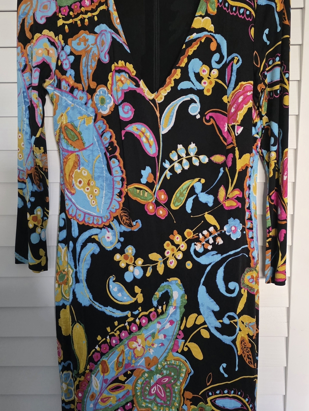 Ralph Lauren Black Label V-Neck Paisley Floral Dress with Bright Accents